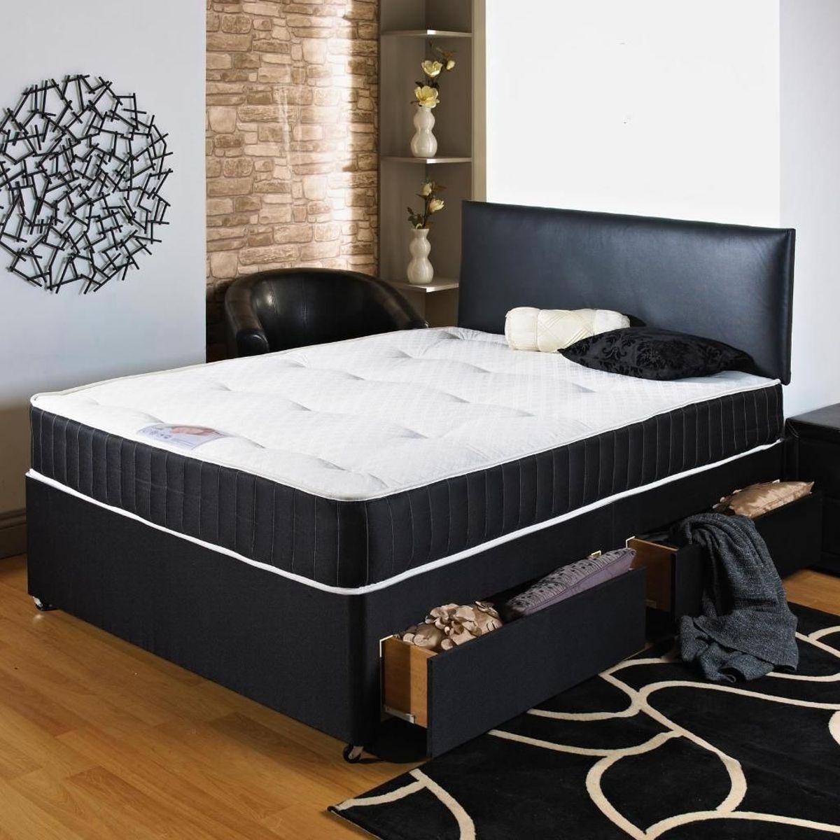 4FT Small Double Divan Bed Base With Headboard Soft Touch Beds