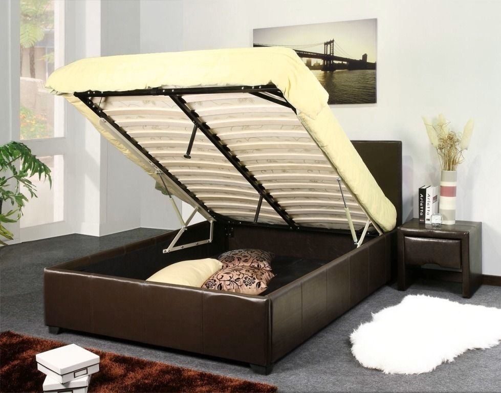 King Size Leather Ottoman Bed Soft, Leather Storage Bed King Size