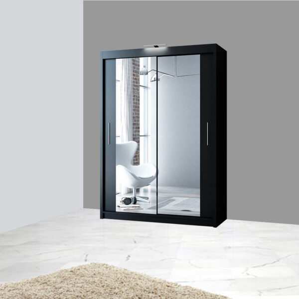 Black 150cm wide mirror sliding wardrobe