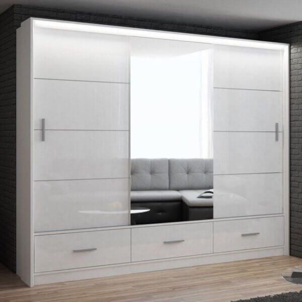 255cm High Gloss Marsylia Sliding Mirror Door Wardrobe