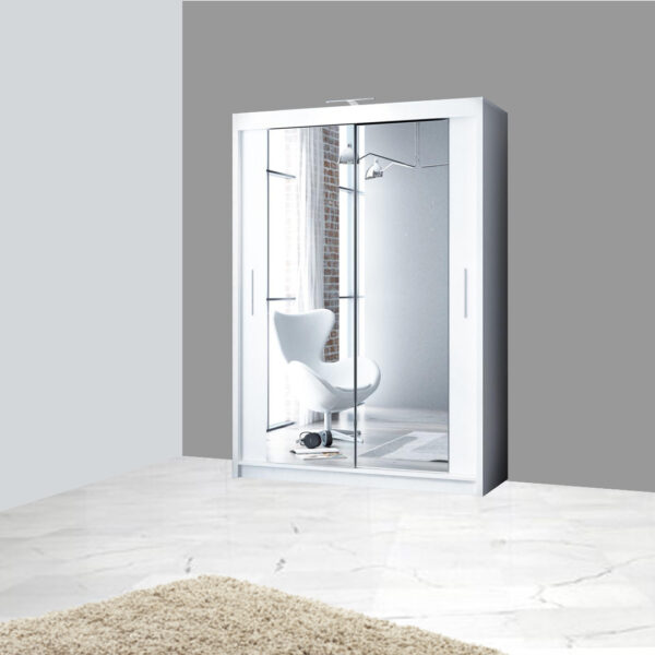 White 180cm wide mirror sliding wardrobe
