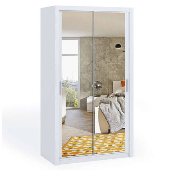 White 120cm Bonito Sliding Mirror Door Wardrobe