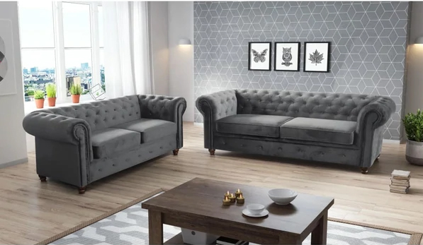 Grey Fabric Infinity Chesterfield Sofa