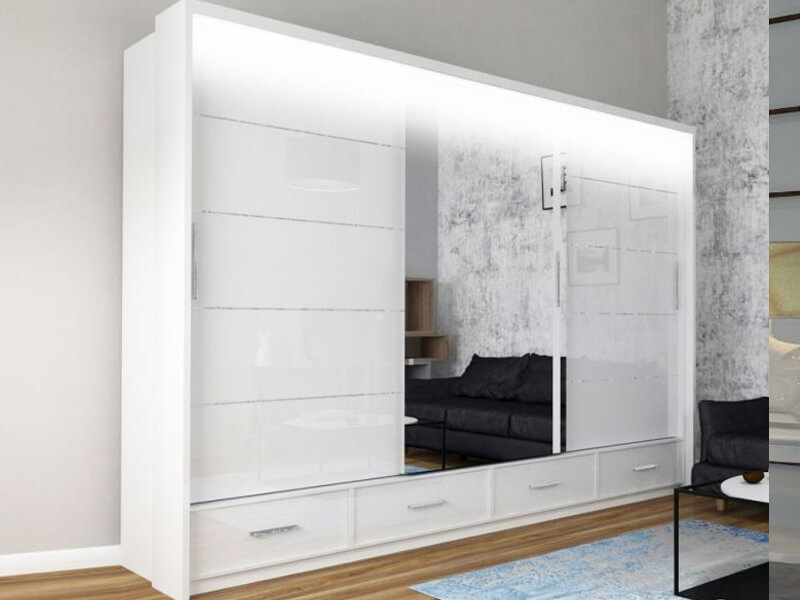 The Importance of White Marsylia 255 cm: A High Gloss Wardrobe with Mirror Sliding Doors
