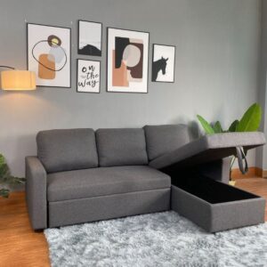 Regal 3 seater ottoman corner sofa bed grey